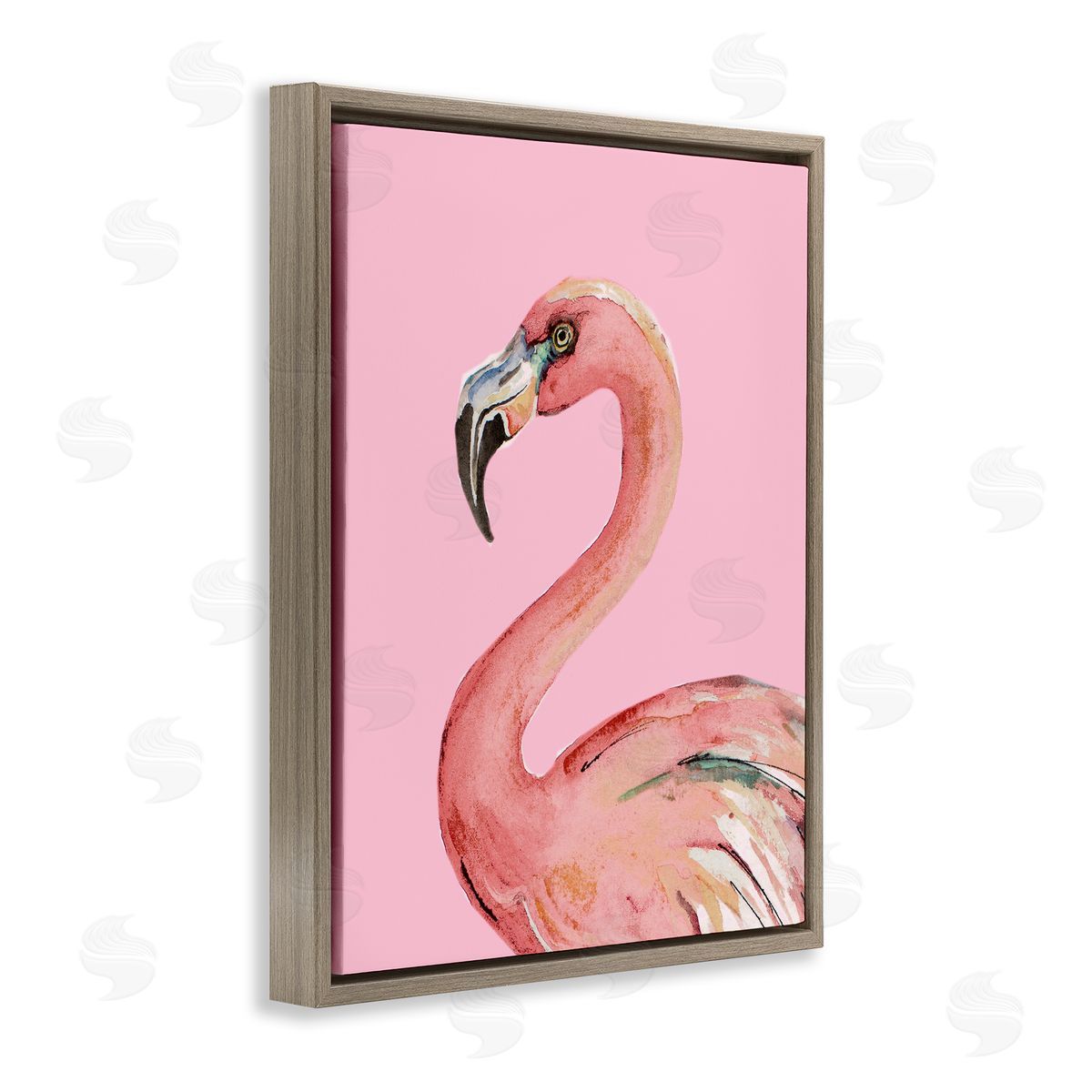 Flamingo On Pink Brown Floating Frame Canvas Wall Art, Home Decor by Patricia Pinto