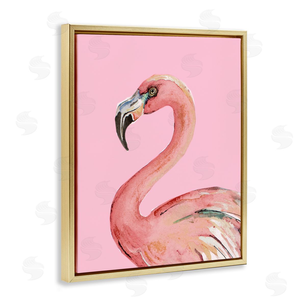 Flamingo On Pink Gold Floating Frame Canvas Wall Art, Home Decor by Patricia Pinto