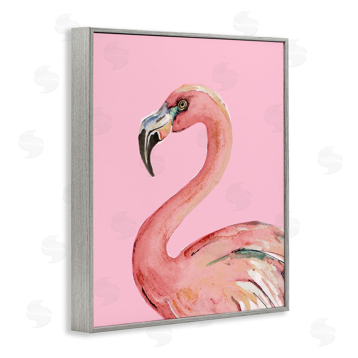 Flamingo On Pink Grey Frame Print Wall Art, Home Decor by Patricia Pinto