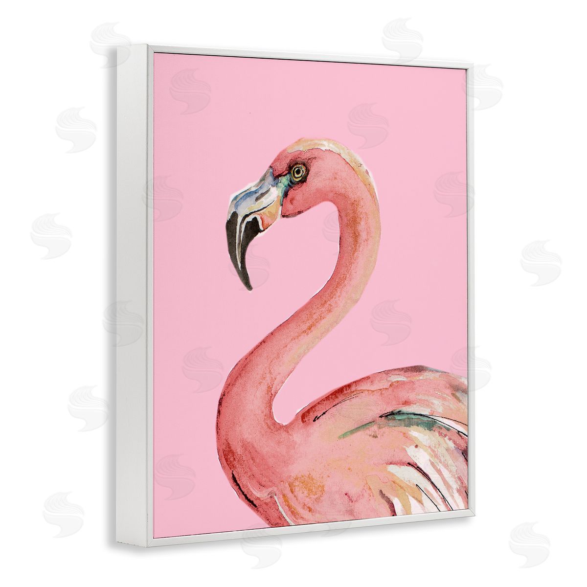 Flamingo On Pink White Frame Print Wall Art, Home Decor by Patricia Pinto