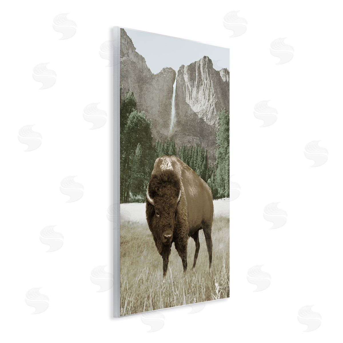 Bison and Mountain Landscape Wood Plaque Wall Art, Home Decor by Dan Meneely