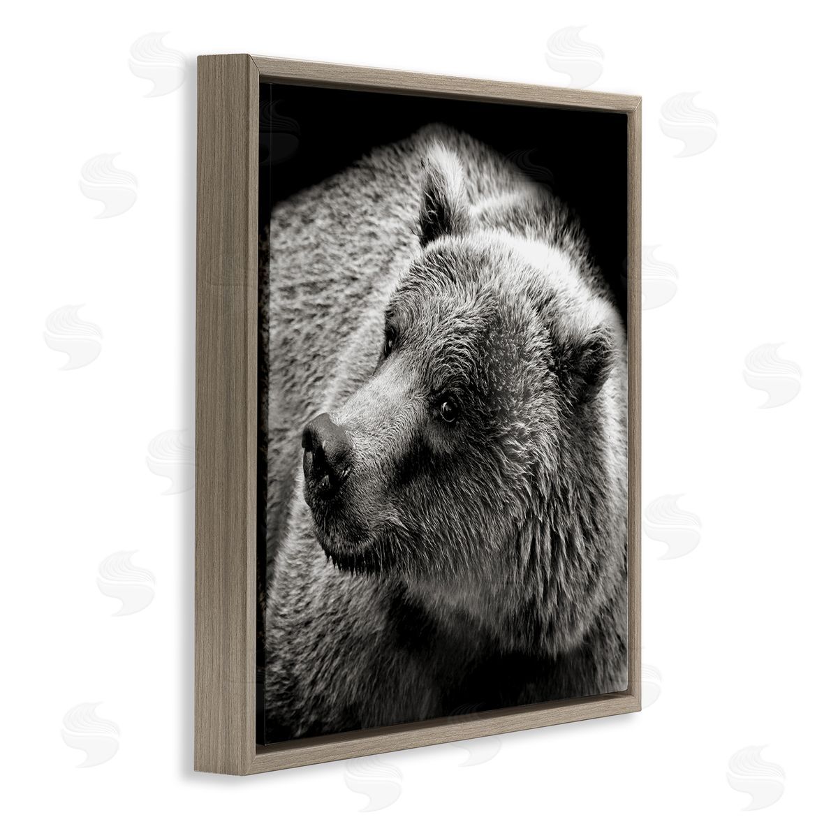 Bear Looking Left Brown Floating Frame Canvas Wall Art, Home Decor by Kathy Mansfield