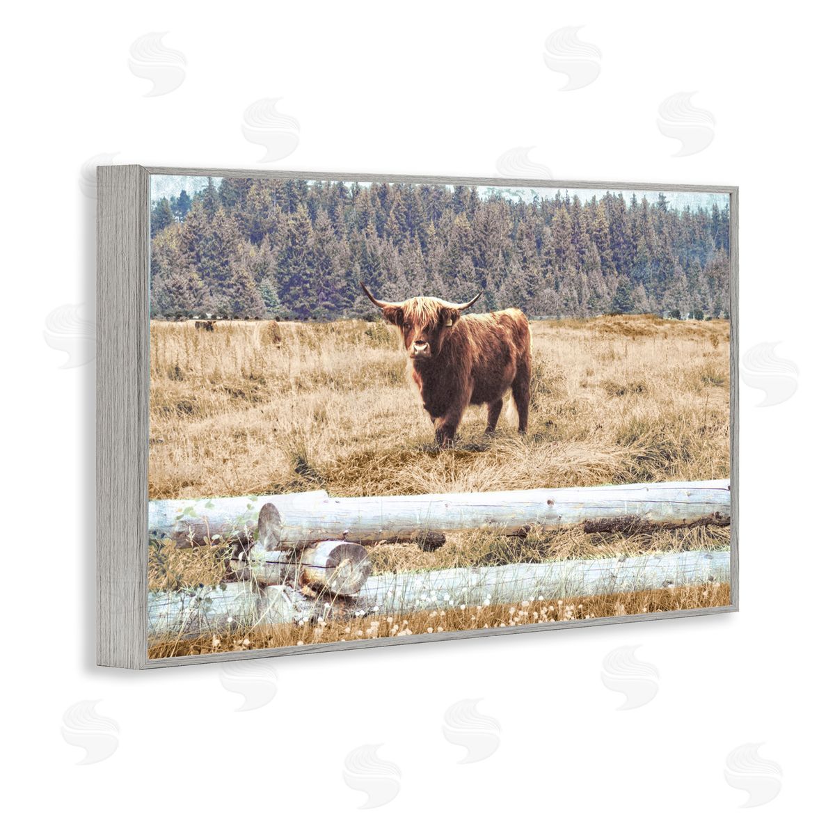 Country Cattle with Fence Grey Frame Print Wall Art, Home Decor by Gail Peck