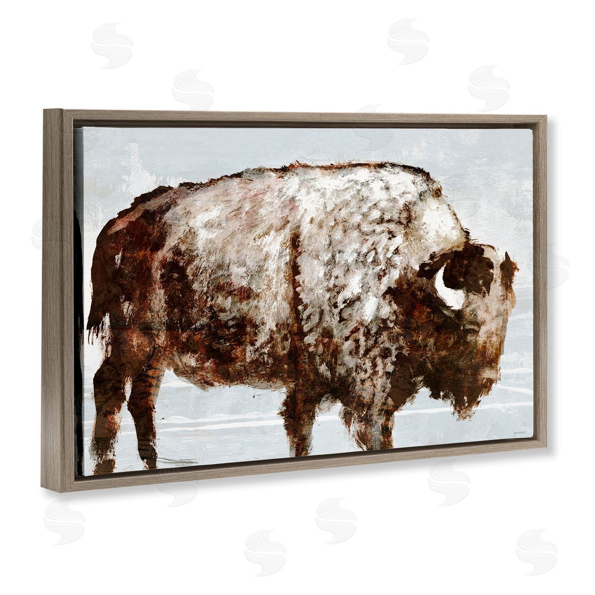 Abstract Buffalo Impression Brown Floating Frame Canvas Wall Art, Home Decor by Dan Meneely