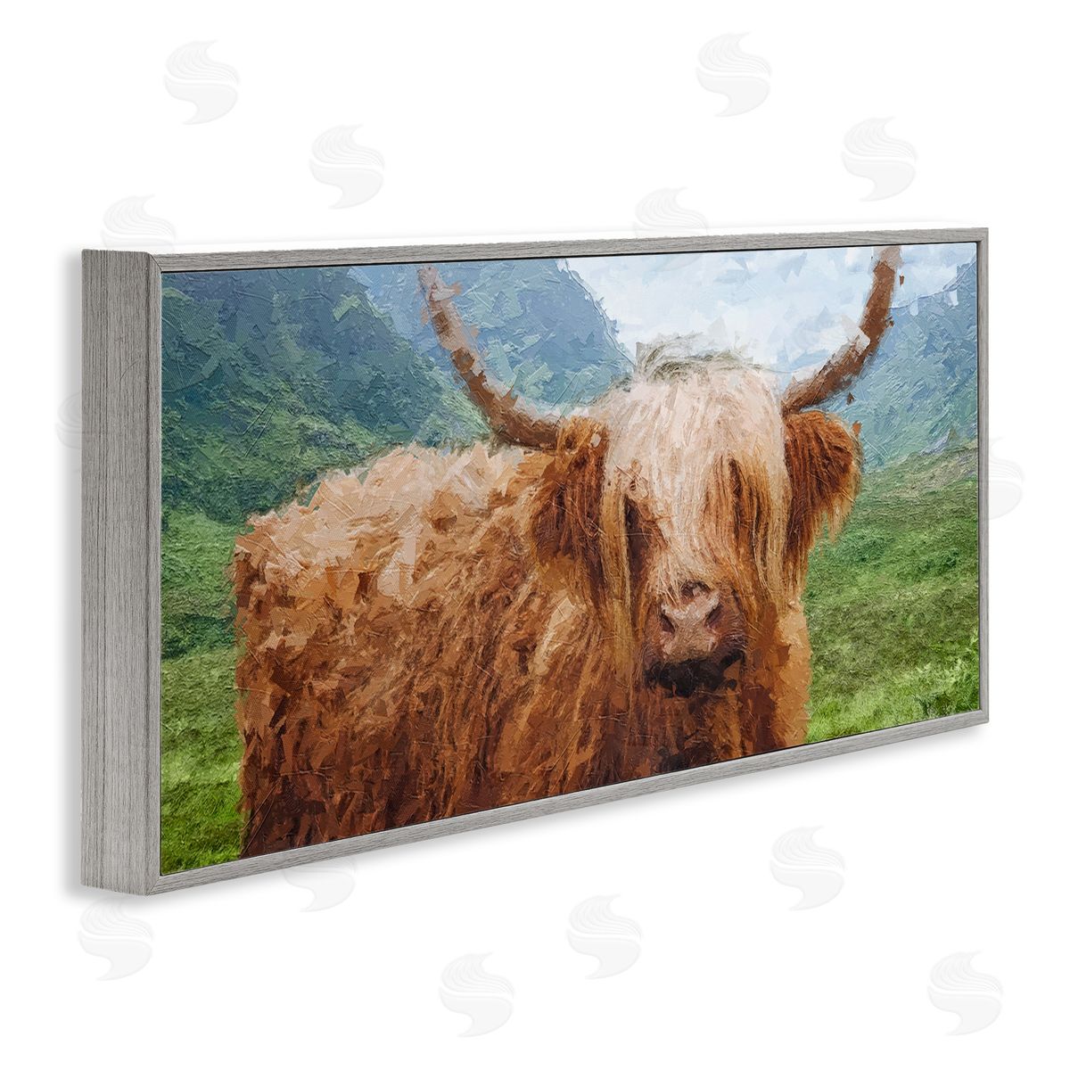 Impressionist Highland Cattle Grey Frame Print Wall Art, Home Decor by Kali Wilson