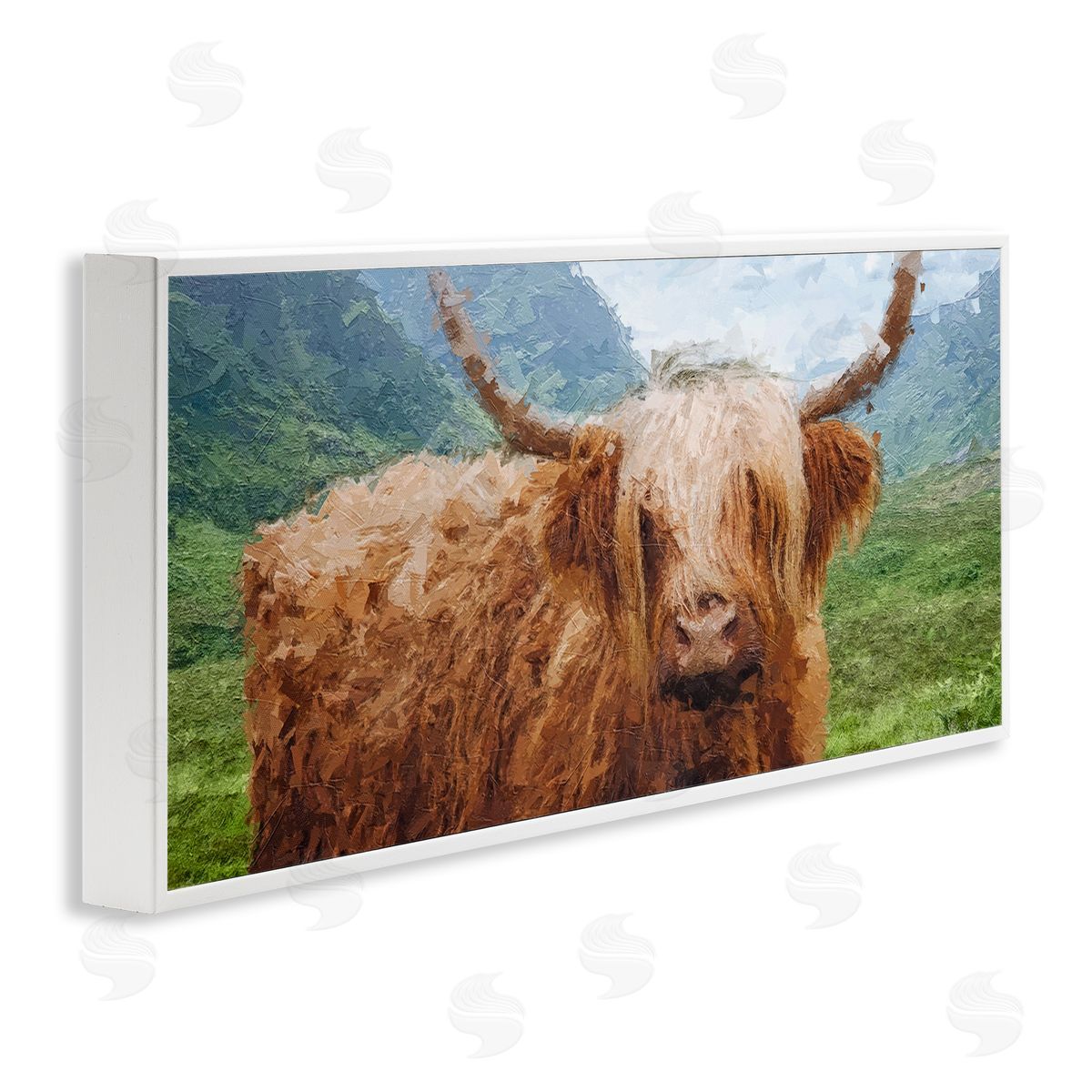Impressionist Highland Cattle White Frame Print Wall Art, Home Decor by Kali Wilson