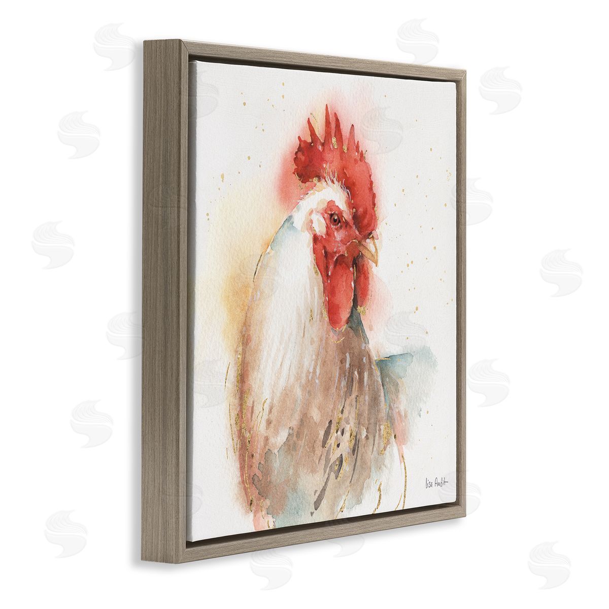 Hen with Watercolor Splash Brown Floating Frame Canvas Wall Art, Home Decor by Lisa Audit