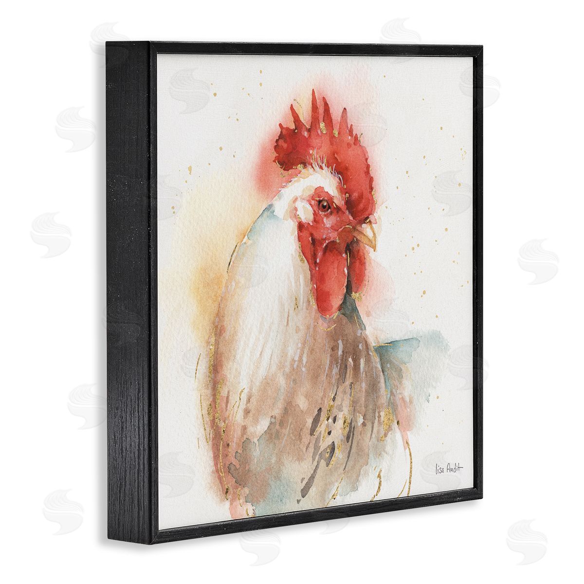Hen with Watercolor Splash Black Frame Print Wall Art, Home Decor by Lisa Audit