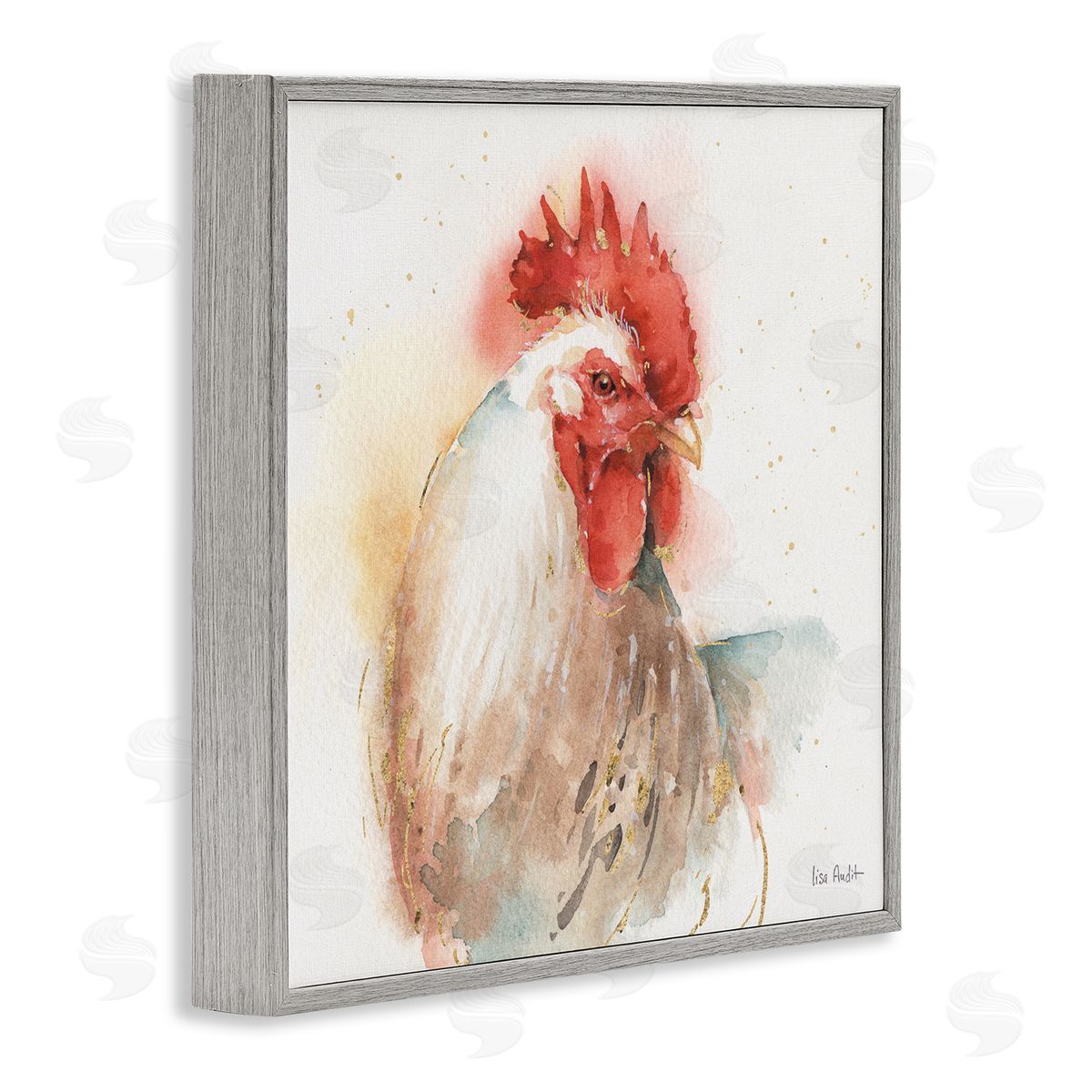 Hen with Watercolor Splash Grey Frame Print Wall Art, Home Decor by Lisa Audit