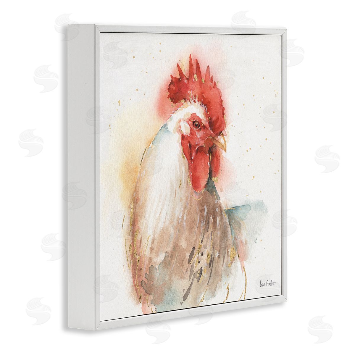 Hen with Watercolor Splash White Frame Print Wall Art, Home Decor by Lisa Audit