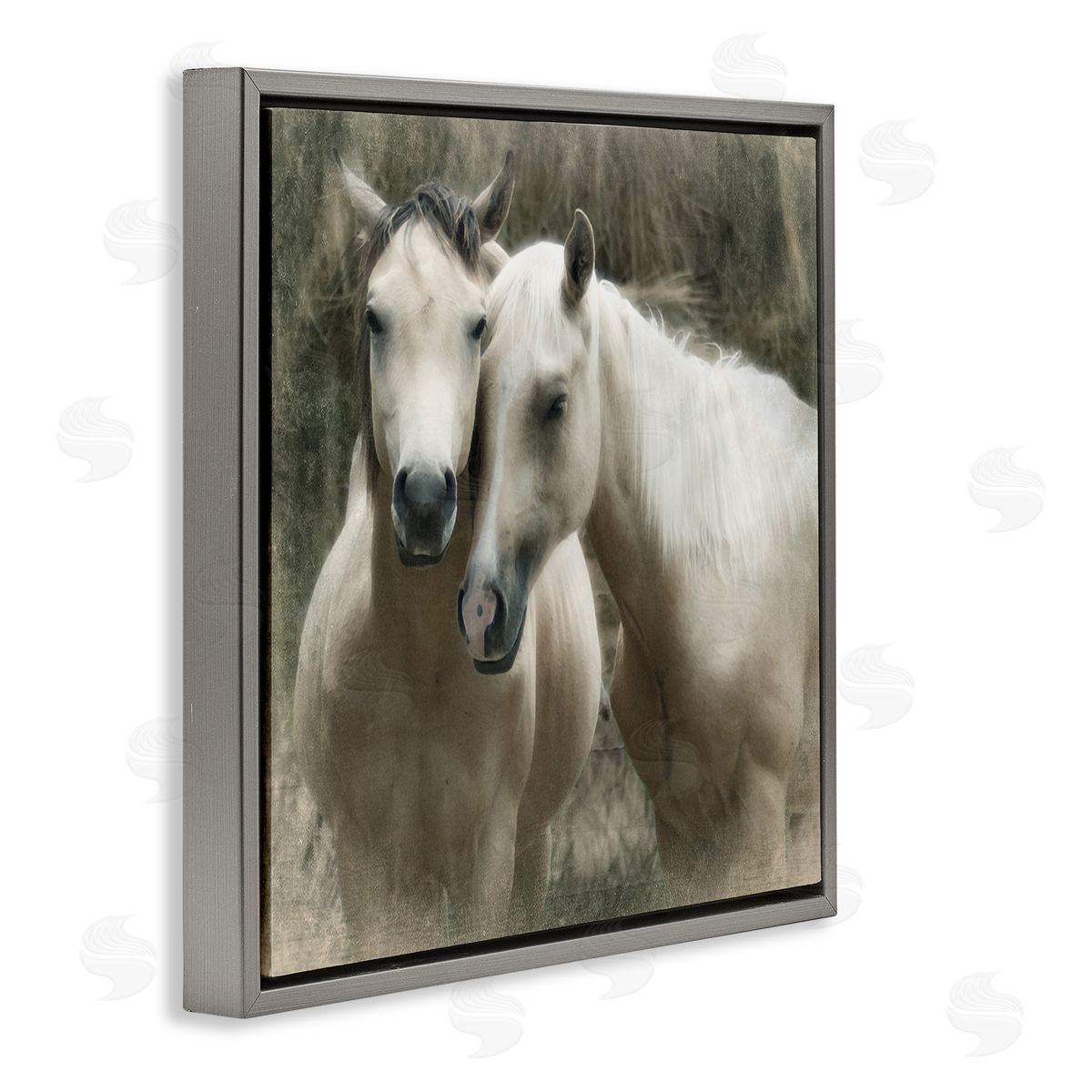 Snuggling Horses on Farm Grey Floating Frame Canvas Wall Art, Home Decor by Rhonda Addison