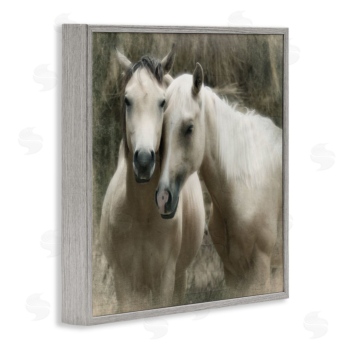Snuggling Horses on Farm Grey Frame Print Wall Art, Home Decor by Rhonda Addison