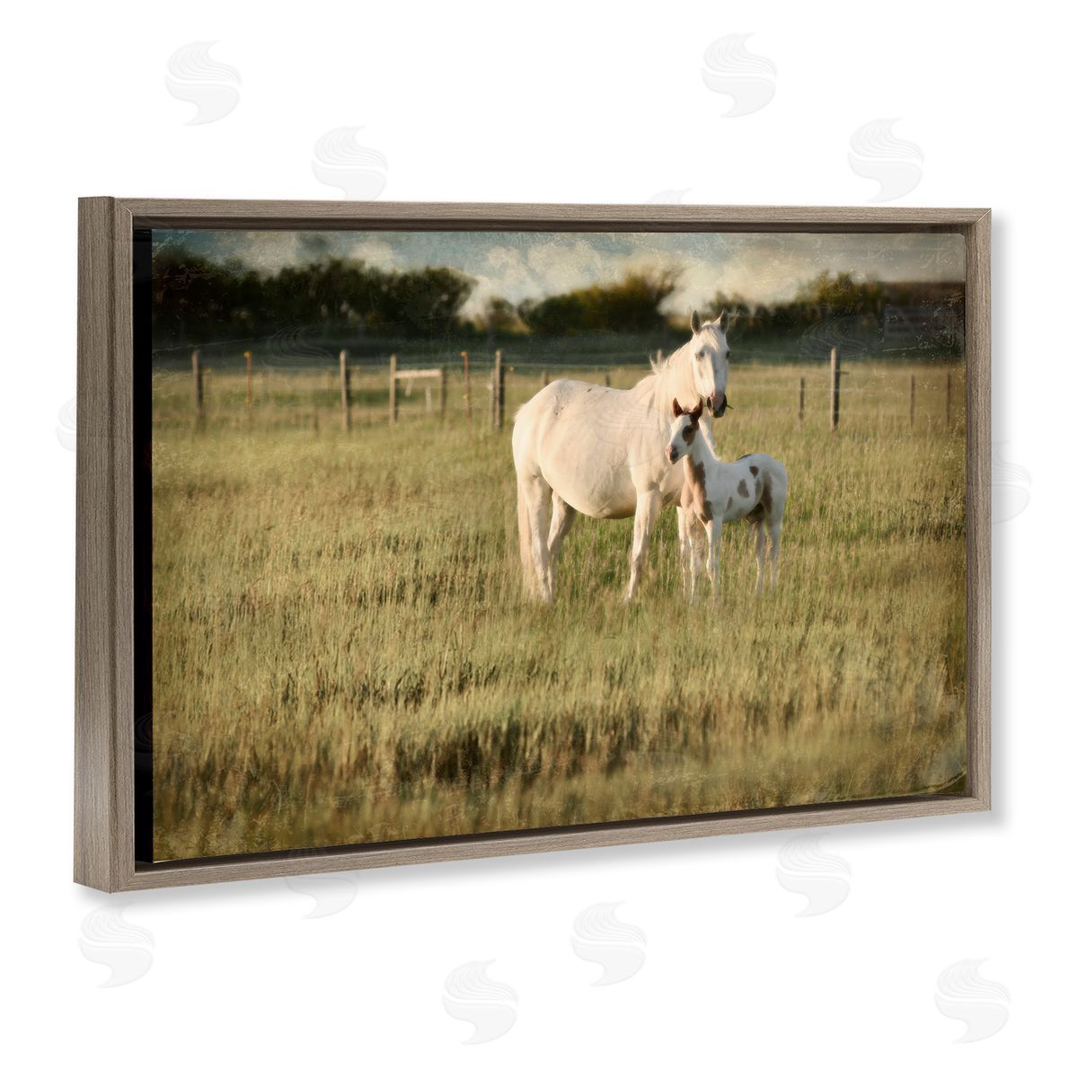 Rural Horse and Foal Brown Floating Frame Canvas Wall Art, Home Decor by Rhonda Addison
