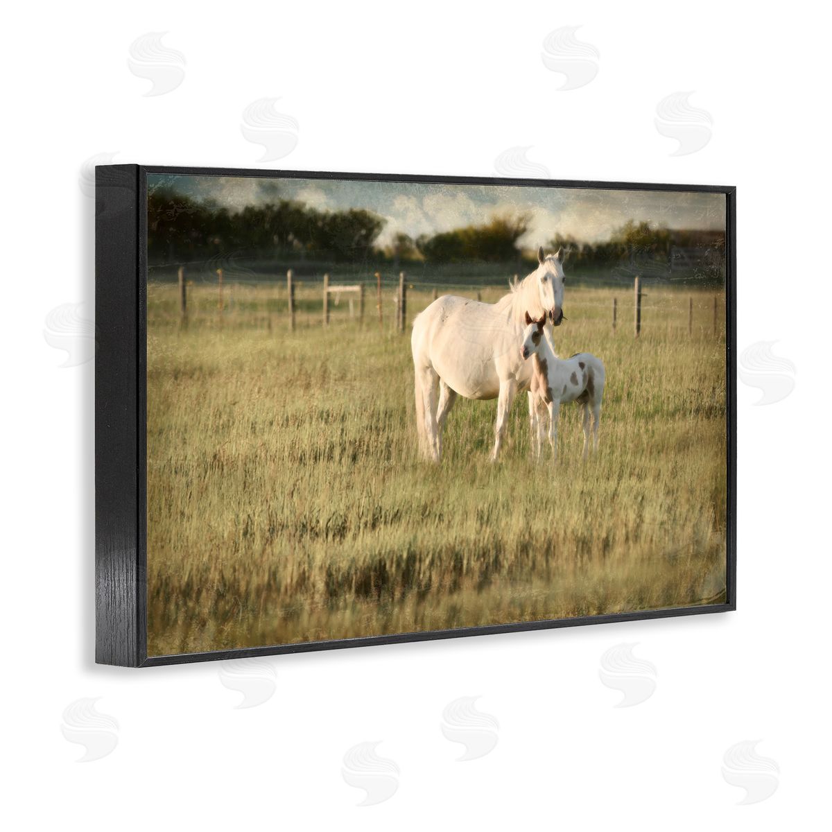 Rural Horse and Foal Black Frame Print Wall Art, Home Decor by Rhonda Addison