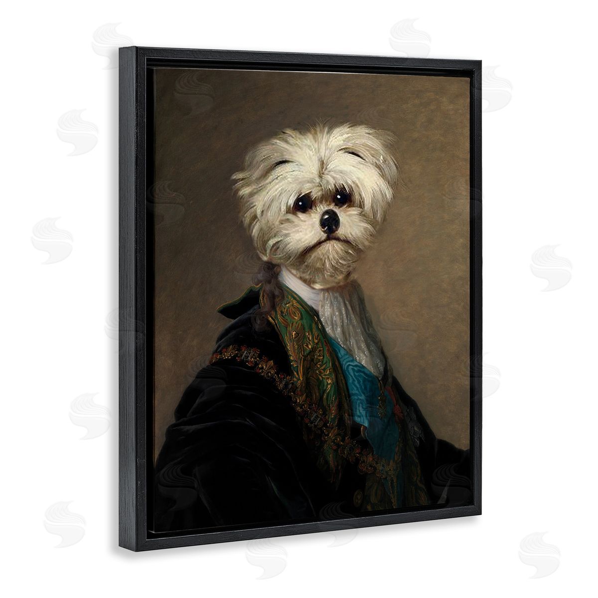 Regal Bichon Frise Portrait Black Floating Frame Canvas Wall Art, Home Decor by CAD Designs