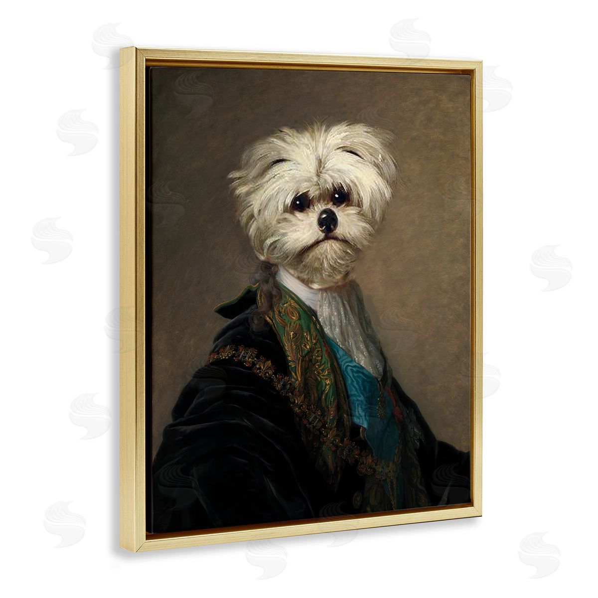 Regal Bichon Frise Portrait Gold Floating Frame Canvas Wall Art, Home Decor by CAD Designs