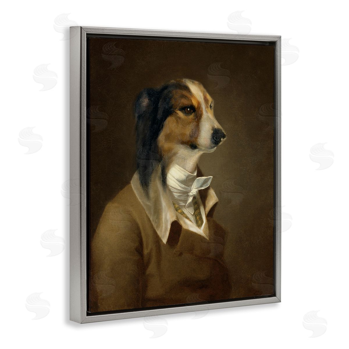 Classic Attire Dog Portrait Grey Floating Frame Canvas Wall Art, Home Decor by CAD Designs