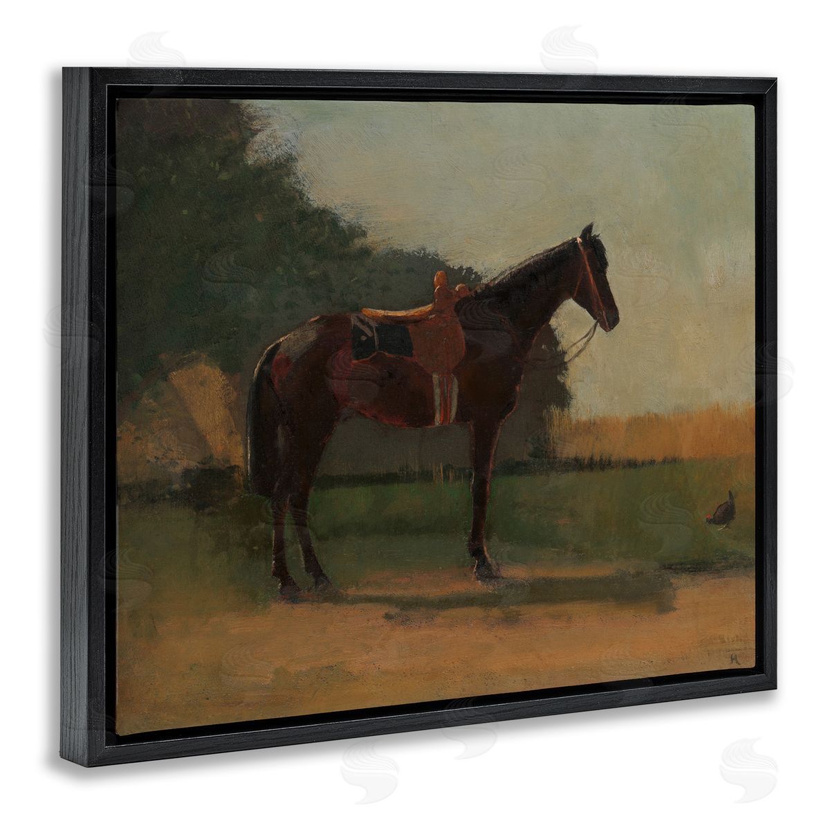 Racing Horse with Saddle Black Floating Frame Canvas Wall Art, Home Decor by CAD Designs