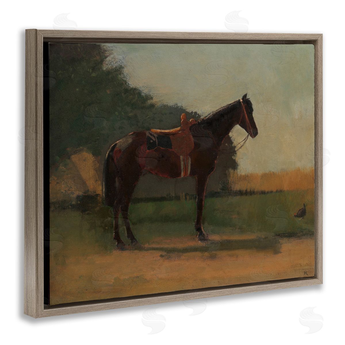 Racing Horse with Saddle Brown Floating Frame Canvas Wall Art, Home Decor by CAD Designs