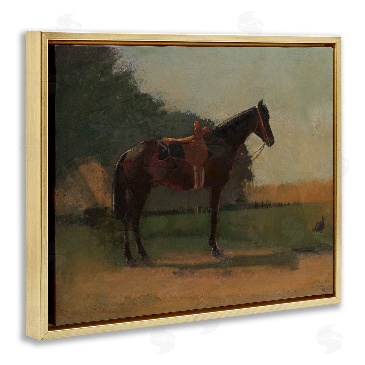 Racing Horse with Saddle Gold Floating Frame Canvas Wall Art, Home Decor by CAD Designs