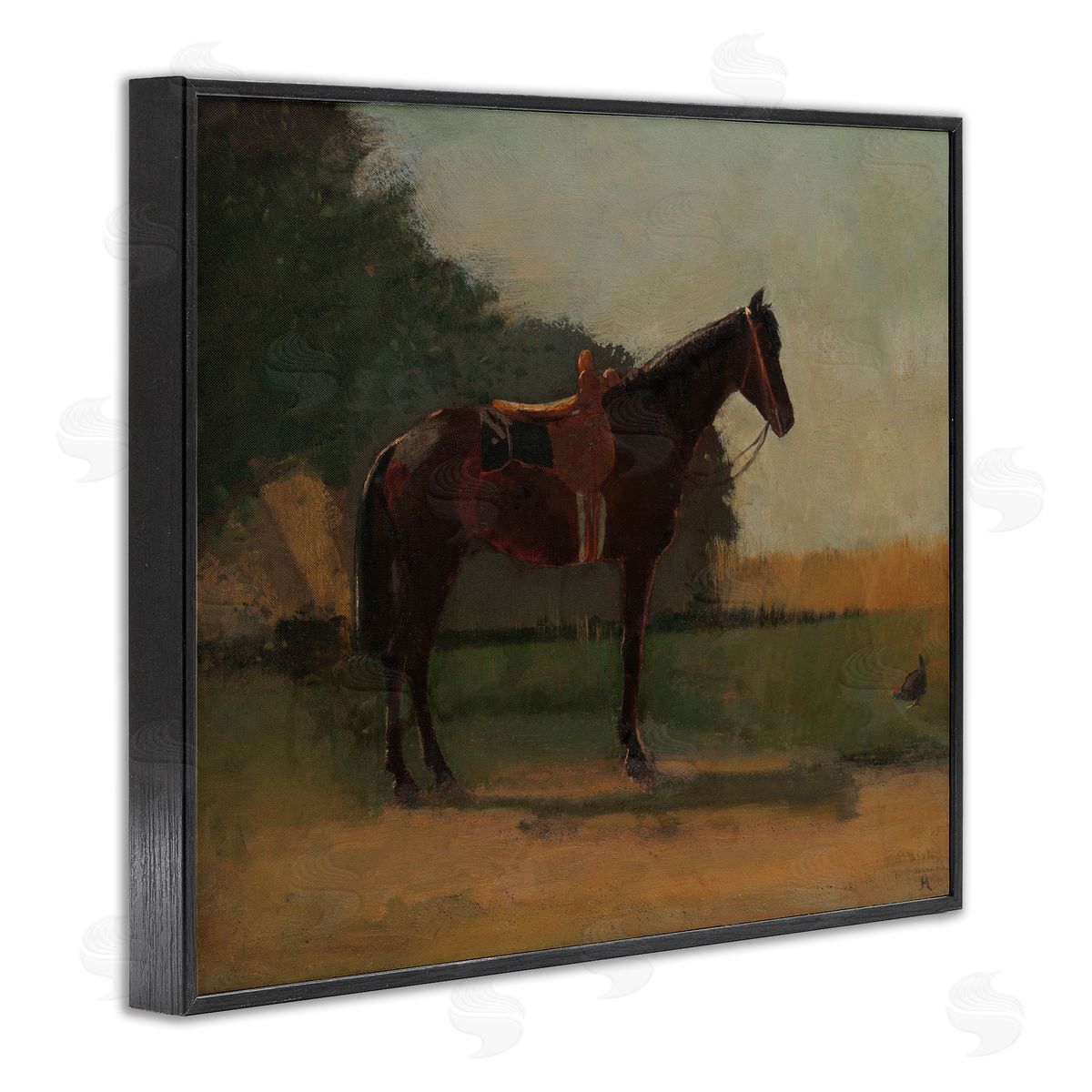 Racing Horse with Saddle Black Frame Print Wall Art, Home Decor by CAD Designs