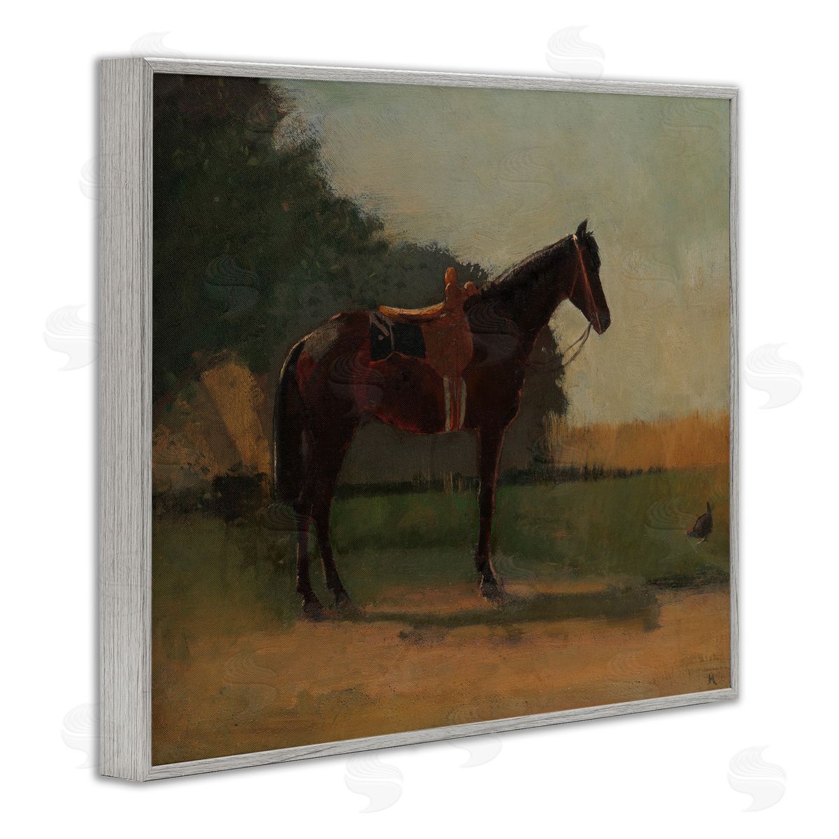 Racing Horse with Saddle Grey Frame Print Wall Art, Home Decor by CAD Designs
