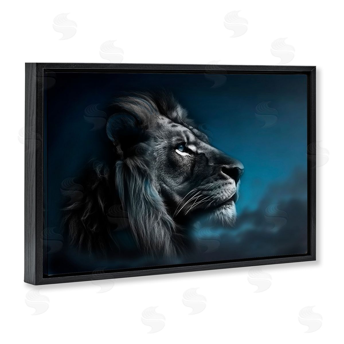 Intense Gazing Lion Black Floating Frame Canvas Wall Art, Home Decor by CAD Designs