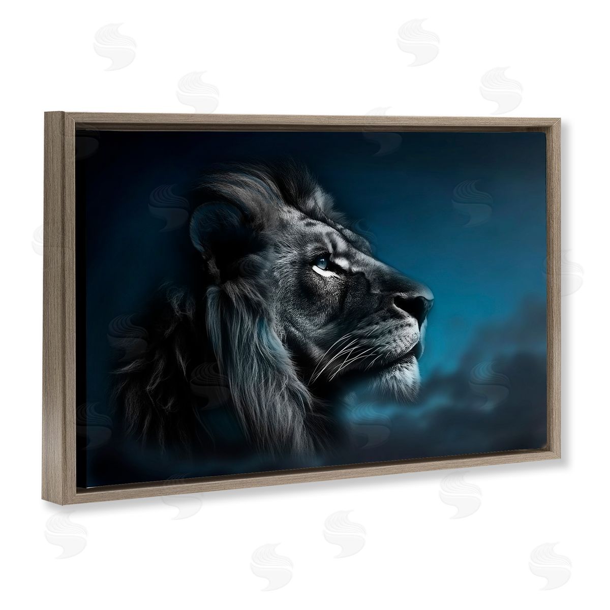 Intense Gazing Lion Brown Floating Frame Canvas Wall Art, Home Decor by CAD Designs