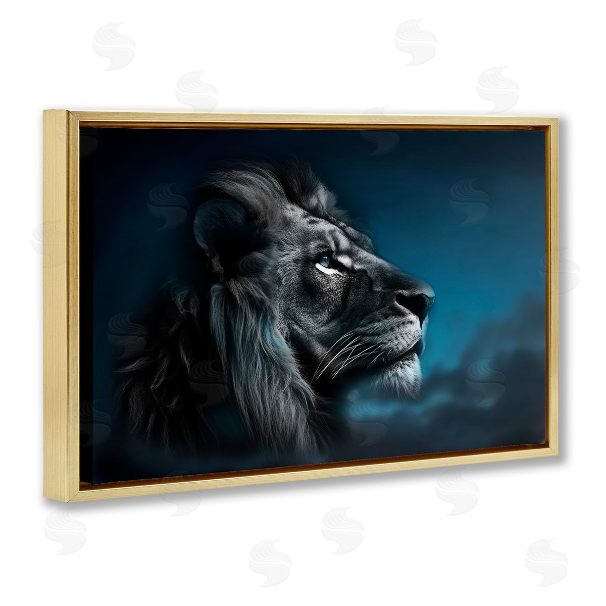 Intense Gazing Lion Gold Floating Frame Canvas Wall Art, Home Decor by CAD Designs