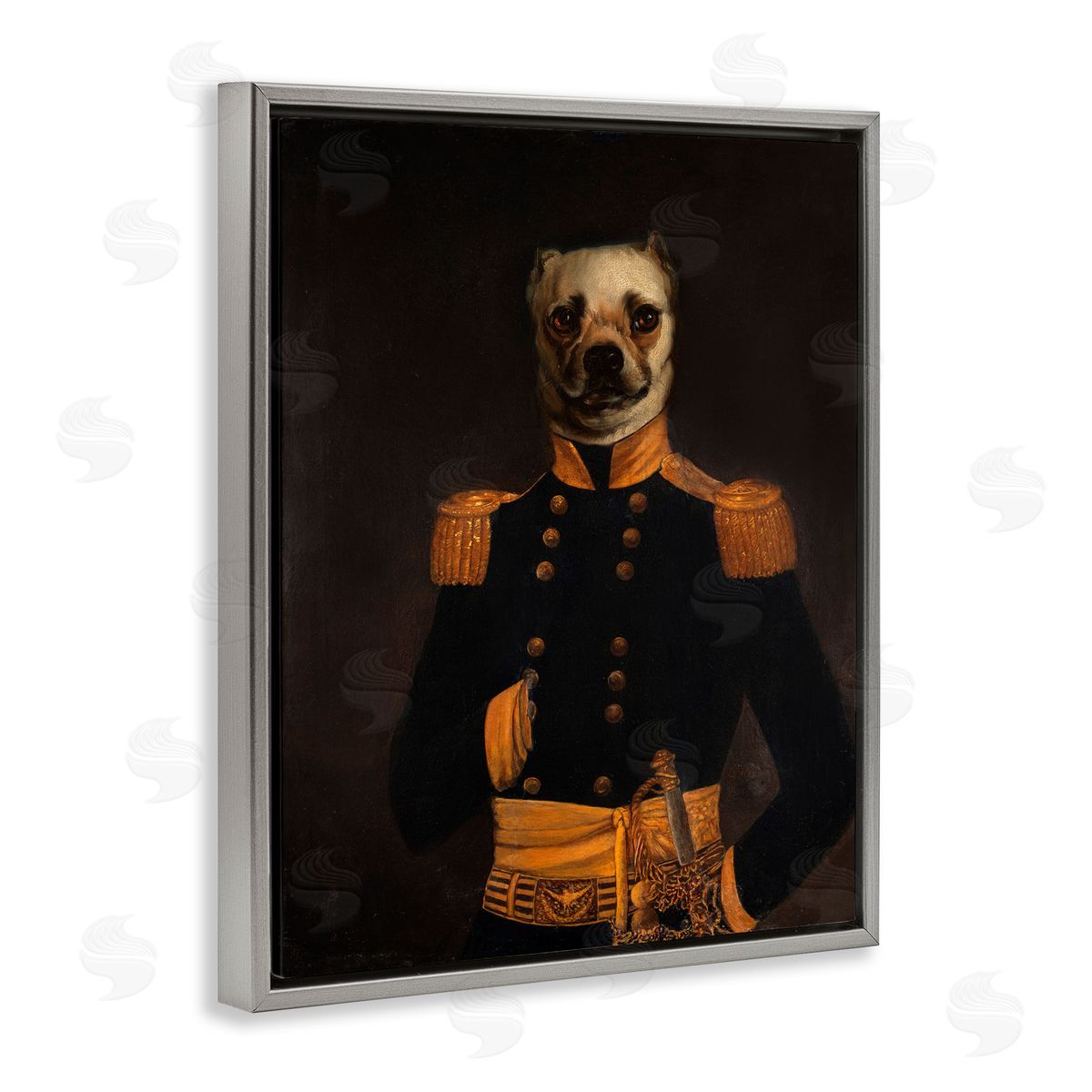 Colonial Military Dog Grey Floating Frame Canvas Wall Art, Home Decor by CAD Designs