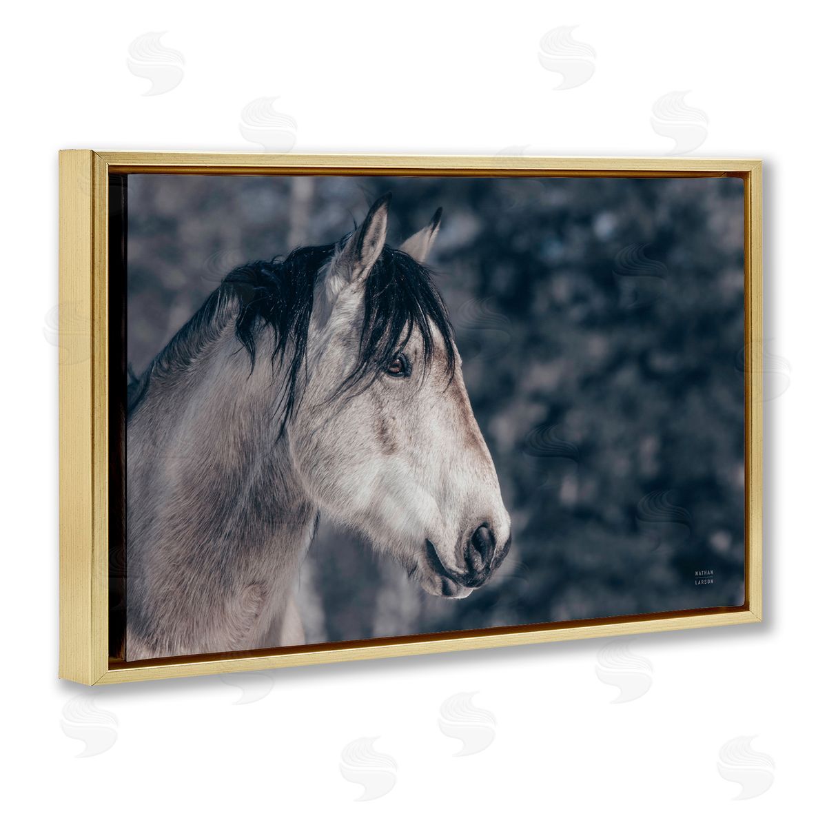 Intense Gaze Stallion Gold Floating Frame Canvas Wall Art, Home Decor by Nathan Larson