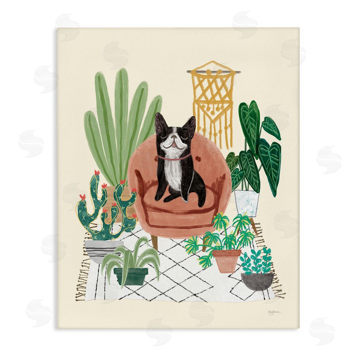 Dog on Sofa with Plants Canvas Wall Art, Home Decor by Mary Urban