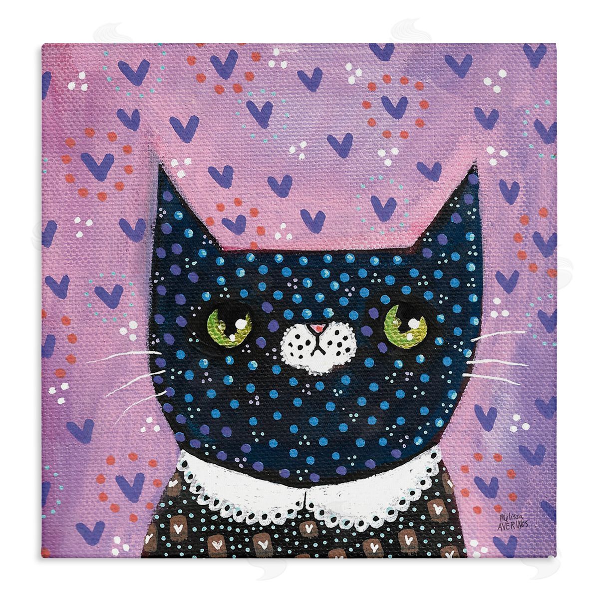 Whimsical Patterned Cat Canvas Wall Art, Home Decor by Melissa Averinos