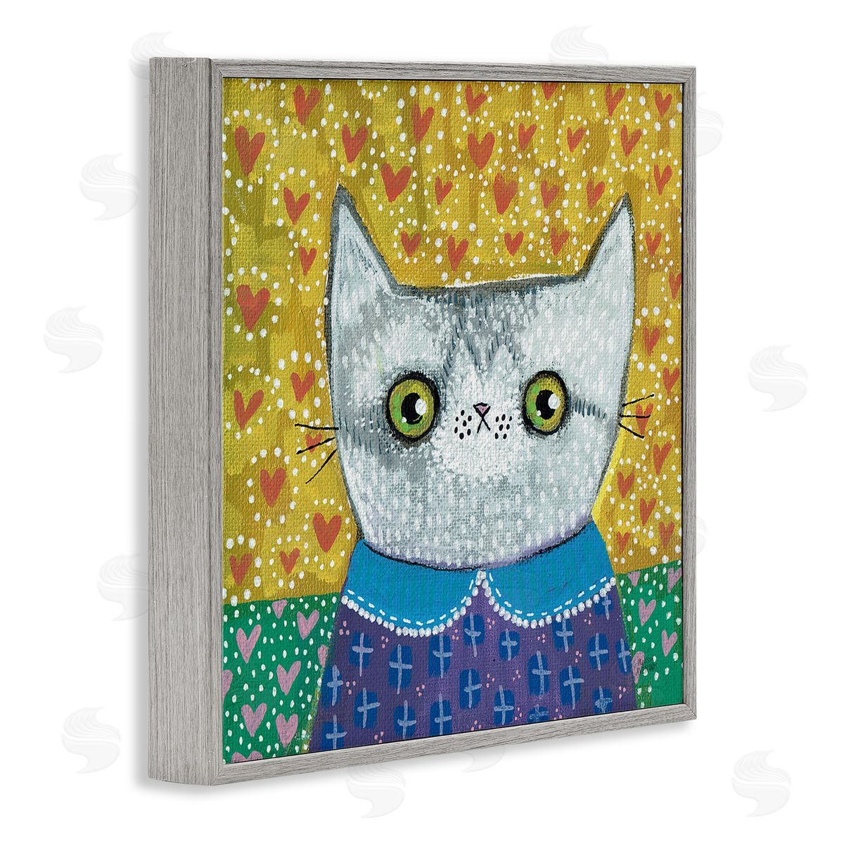 Kitten with Fun Patterns Grey Frame Print Wall Art, Home Decor by Melissa Averinos