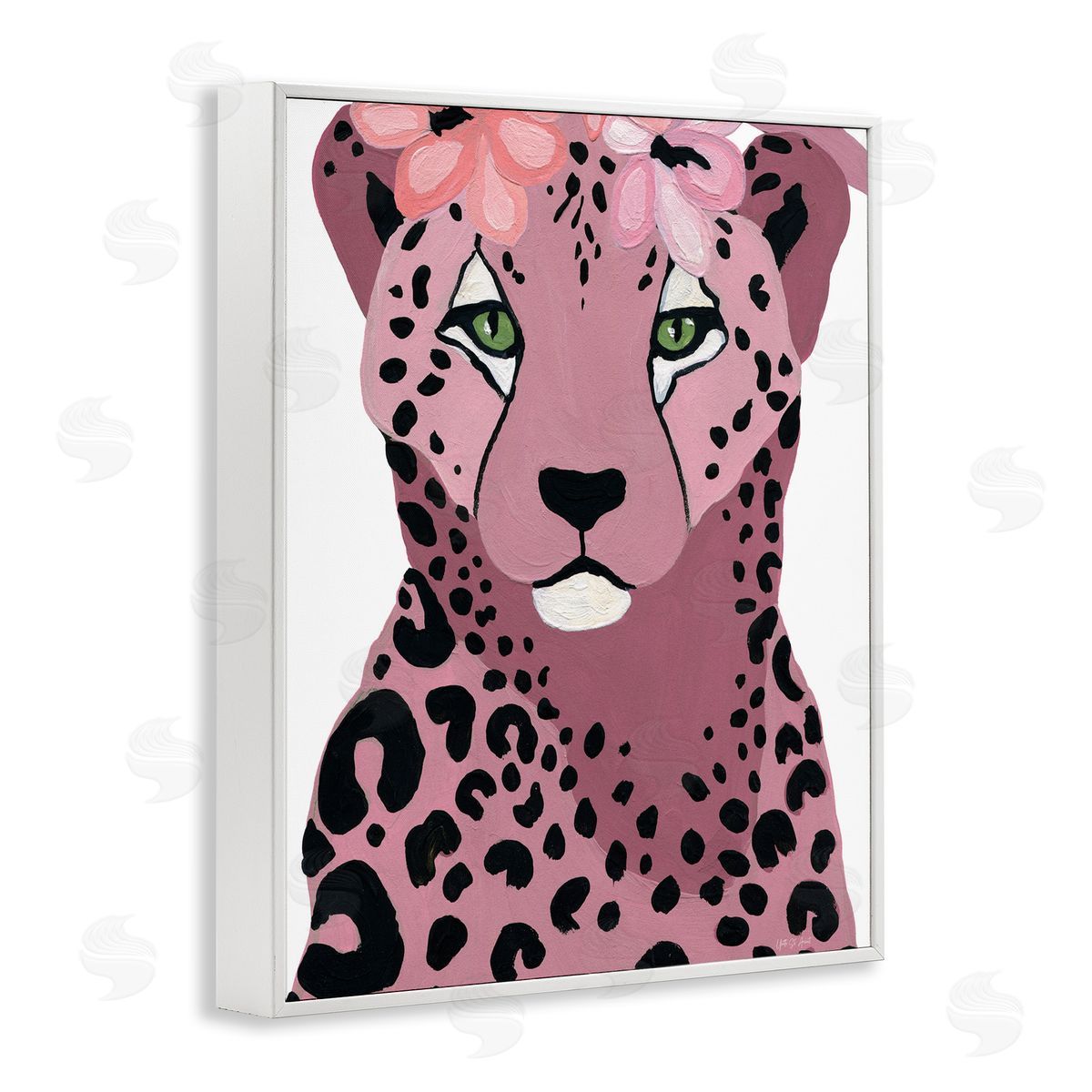 Cheetah with Pink Blossoms White Frame Print Wall Art, Home Decor by Yvette St. Amant