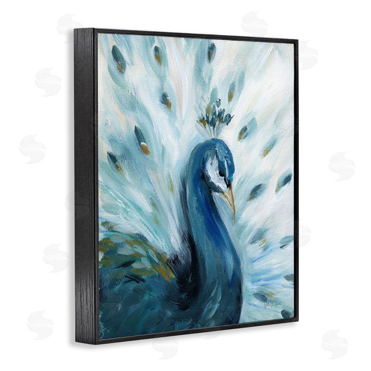 Elegant Peacock Painting Black Frame Print Wall Art, Home Decor by Yvette St. Amant
