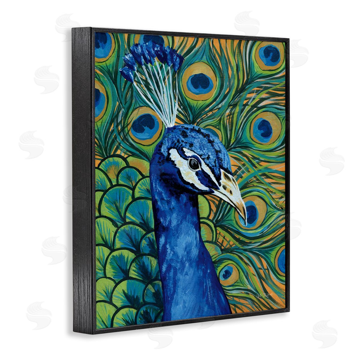 Bold Peacock Feathers Pattern Black Frame Print Wall Art, Home Decor by Yvette St. Amant