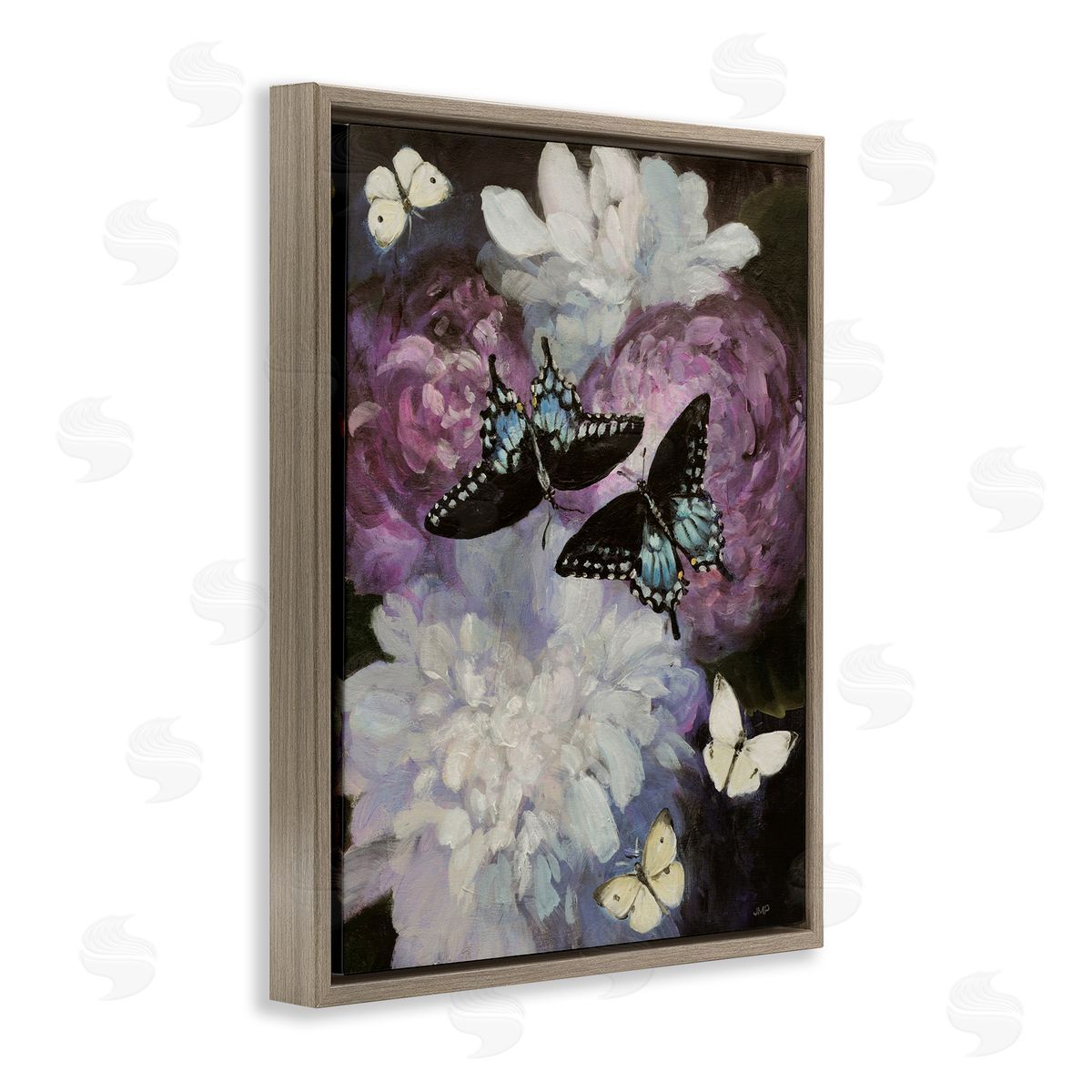 Midnight Garden Butterflies Brown Floating Frame Canvas Wall Art, Home Decor by Julia Purinton