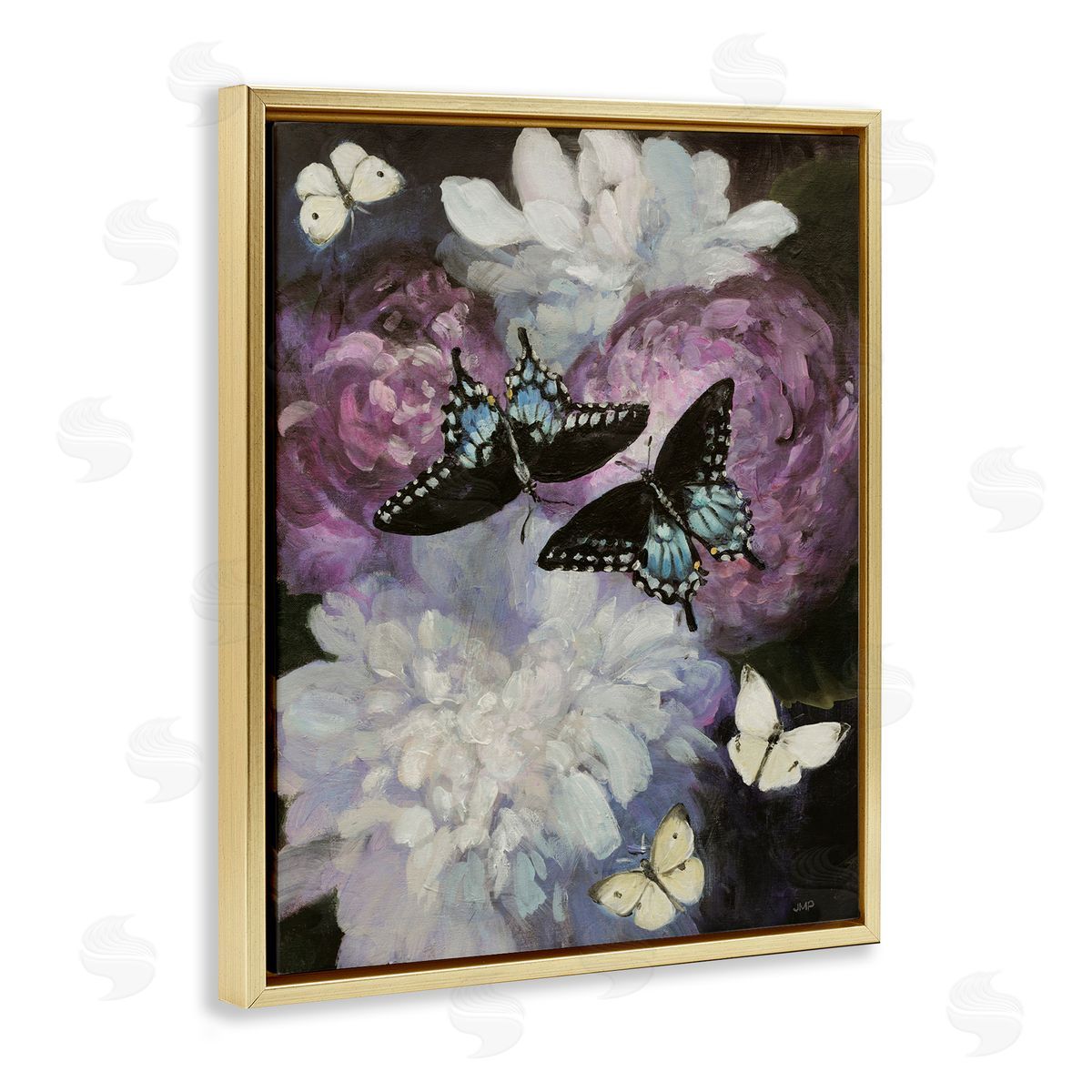 Midnight Garden Butterflies Gold Floating Frame Canvas Wall Art, Home Decor by Julia Purinton