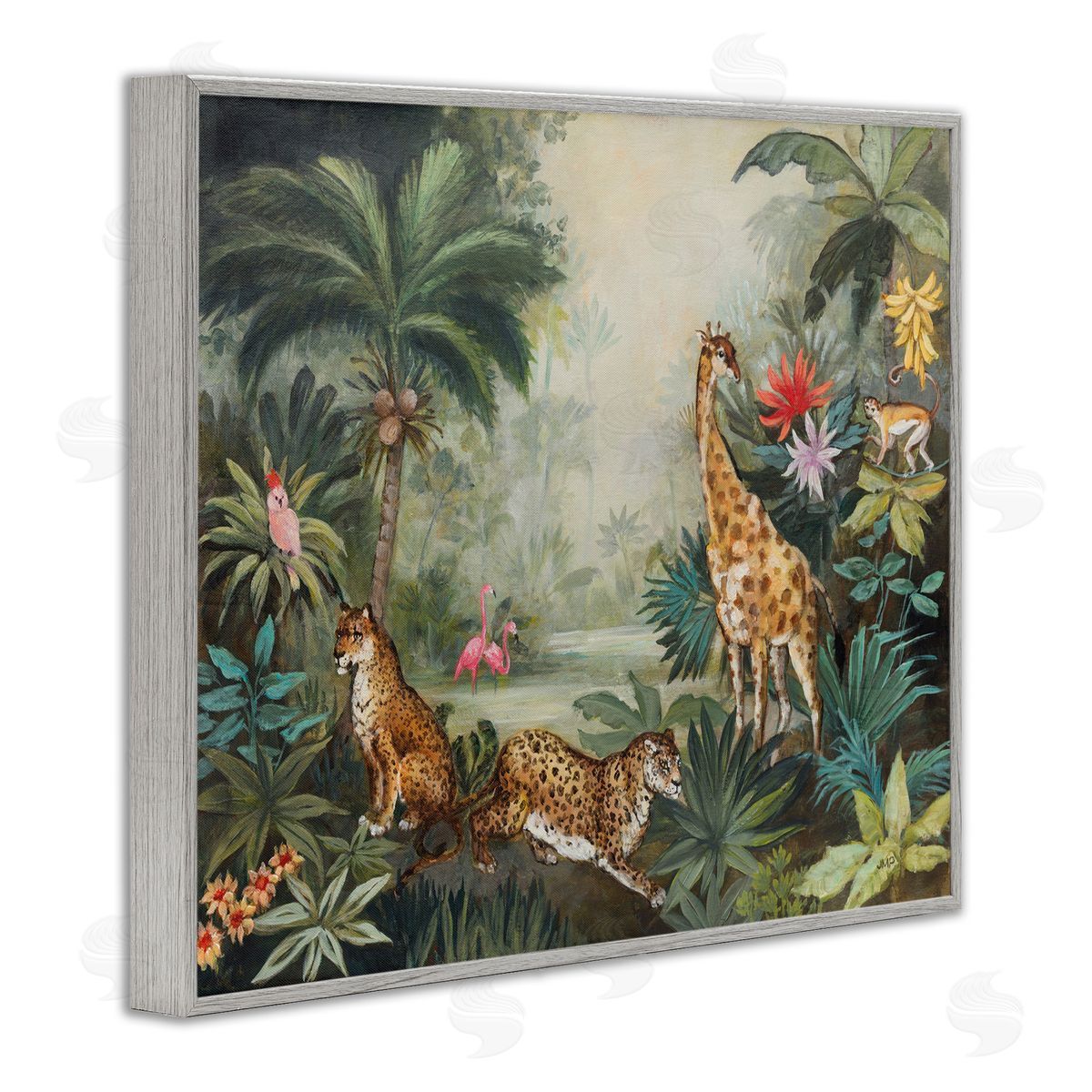 Tropical Animals in Jungle Grey Frame Print Wall Art, Home Decor by Julia Purinton