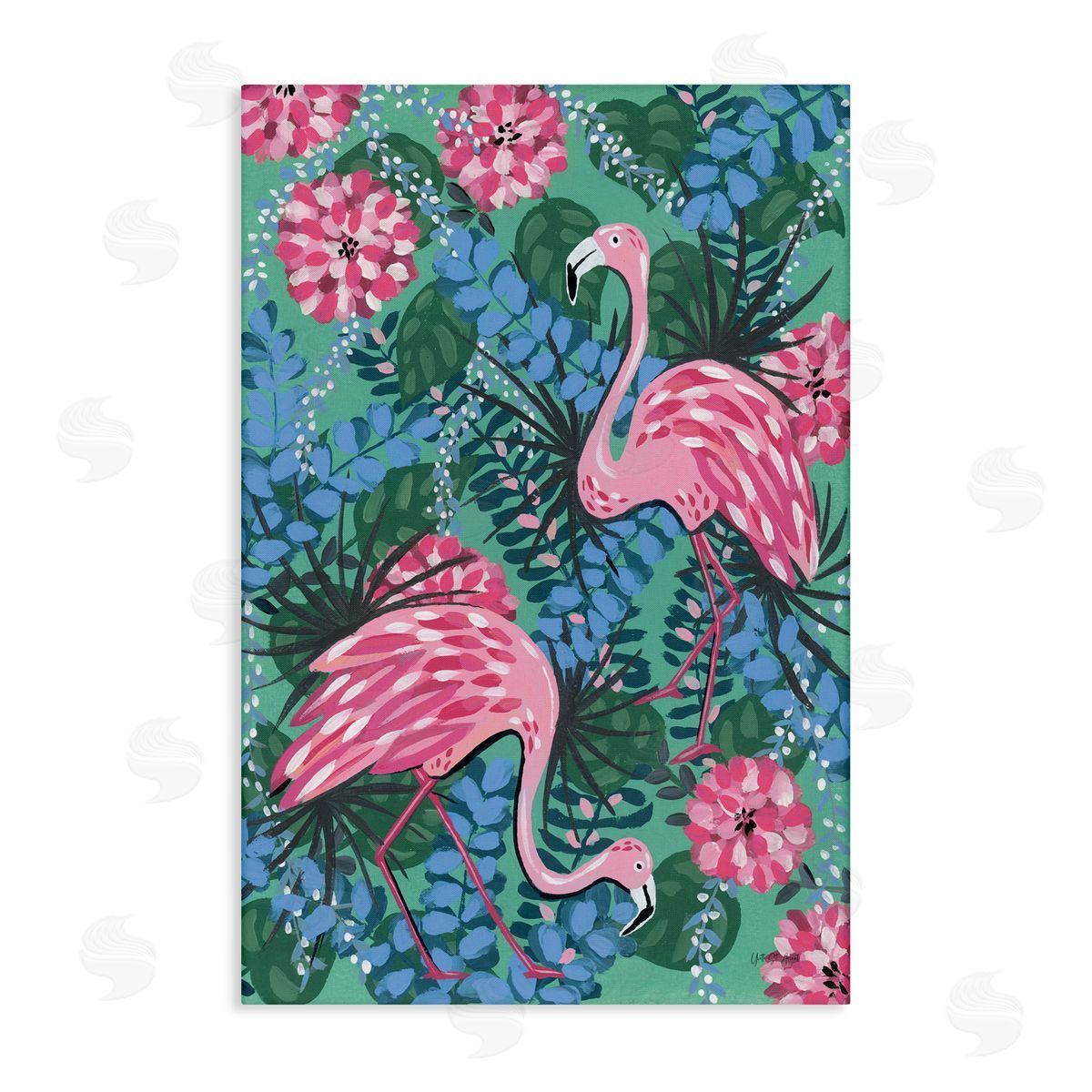 Maximalist Flamingos Pattern Canvas Wall Art, Home Decor by Yvette St. Amant