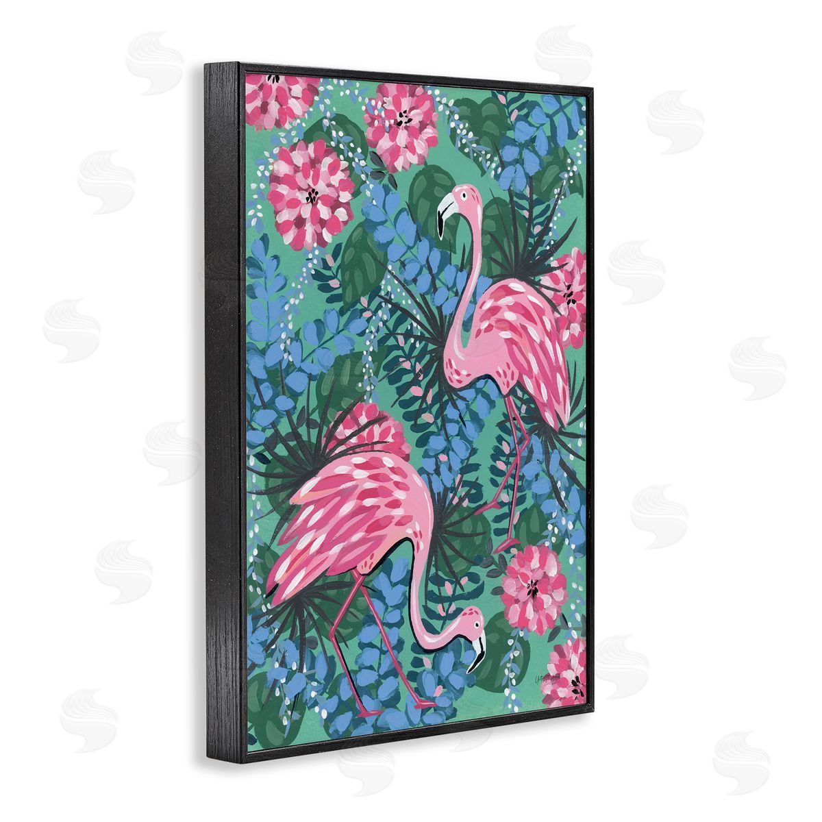 Maximalist Flamingos Pattern Black Frame Print Wall Art, Home Decor by Yvette St. Amant