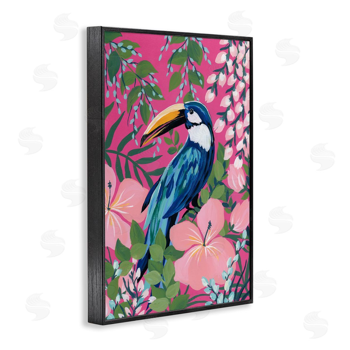 Maximalist Toucan Pattern Black Frame Print Wall Art, Home Decor by Silvia Vassileva