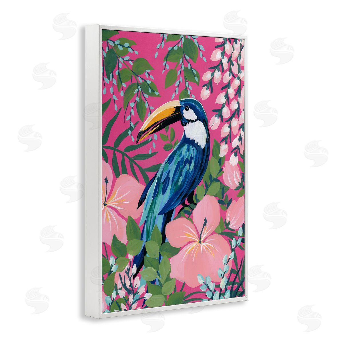 Maximalist Toucan Pattern White Frame Print Wall Art, Home Decor by Silvia Vassileva