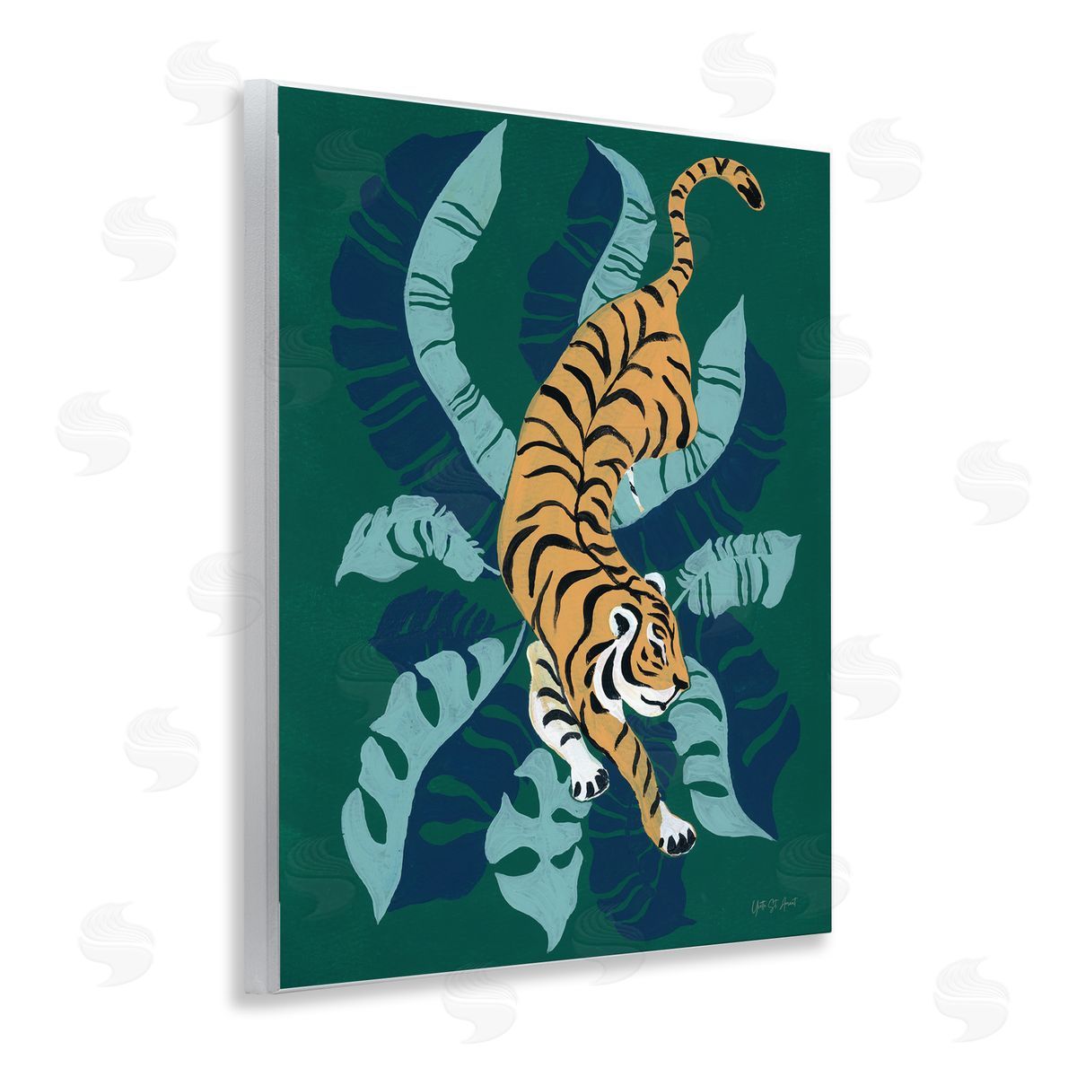 Tiger Prowling over Palms Wood Plaque Wall Art, Home Decor by Yvette St. Amant