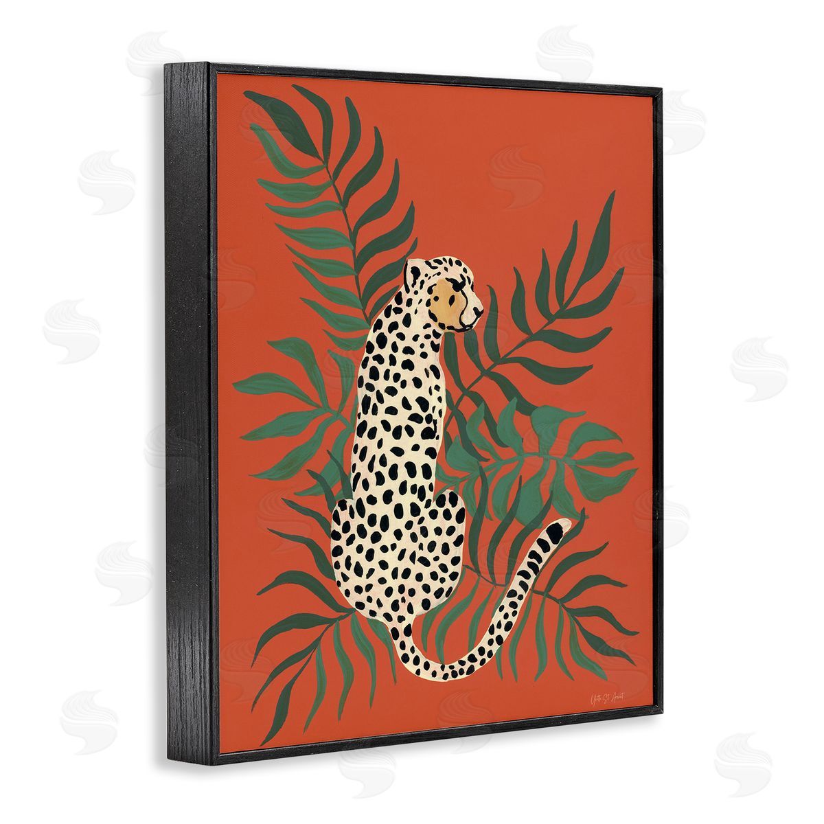 Leopard and Palm Leaves Black Frame Print Wall Art, Home Decor by Yvette St. Amant