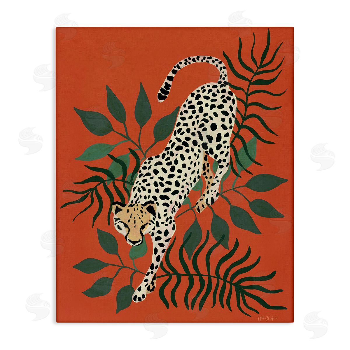Stepping Cheetah and Leaves Canvas Wall Art, Home Decor by Yvette St. Amant