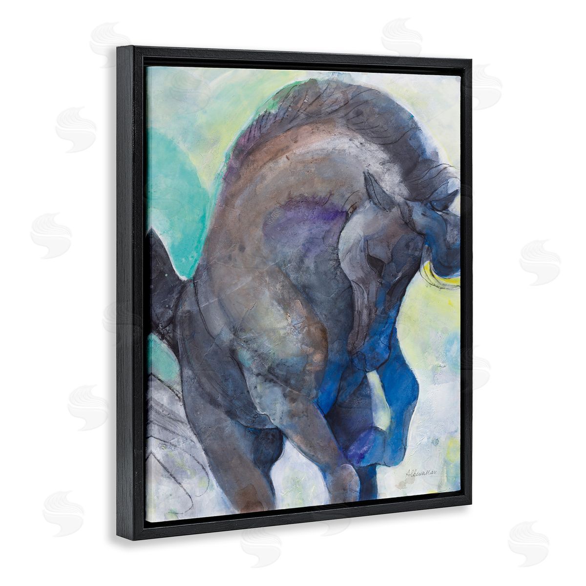 Royal Splendor Stallion Black Floating Frame Canvas Wall Art, Home Decor by Albena Hristova
