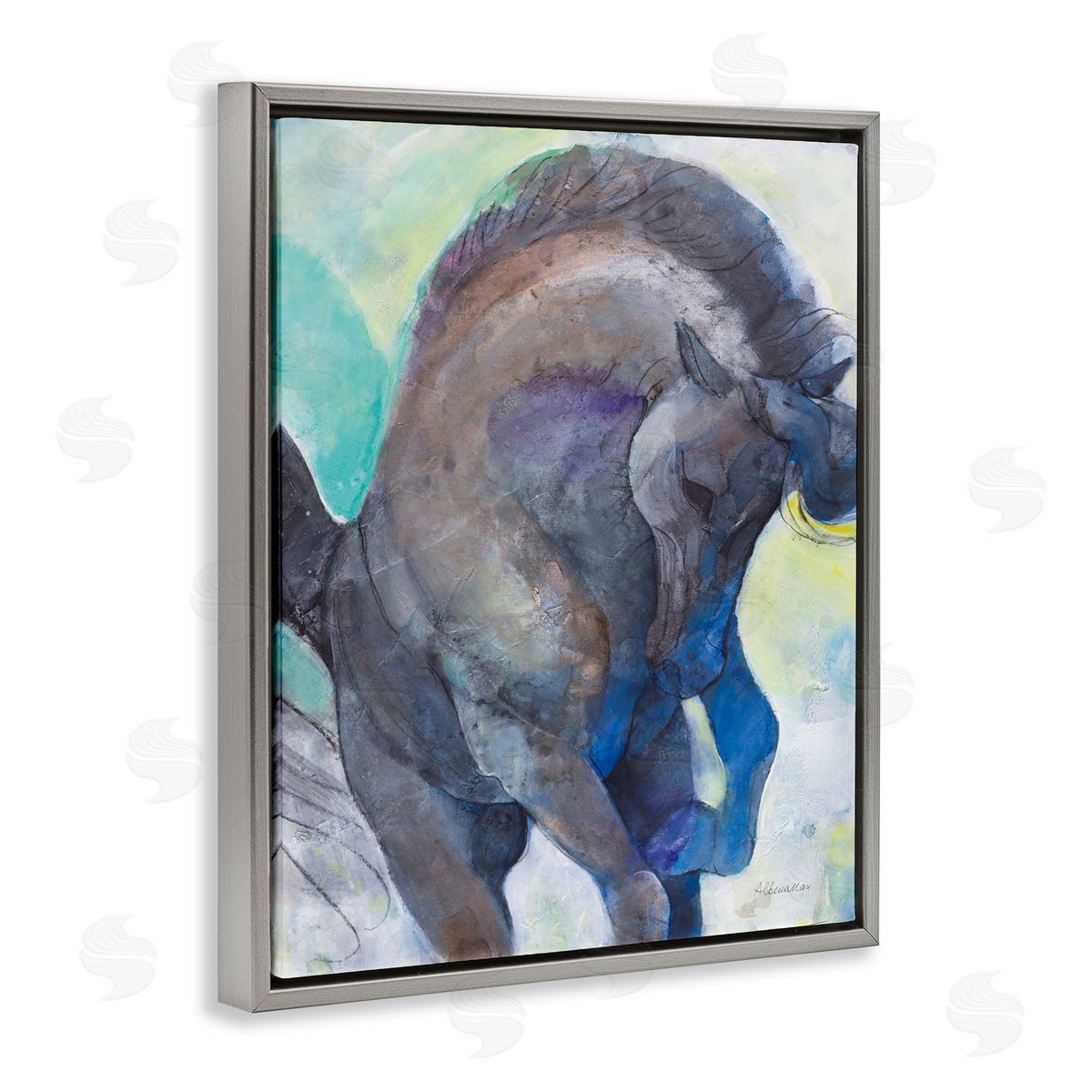 Royal Splendor Stallion Grey Floating Frame Canvas Wall Art, Home Decor by Albena Hristova