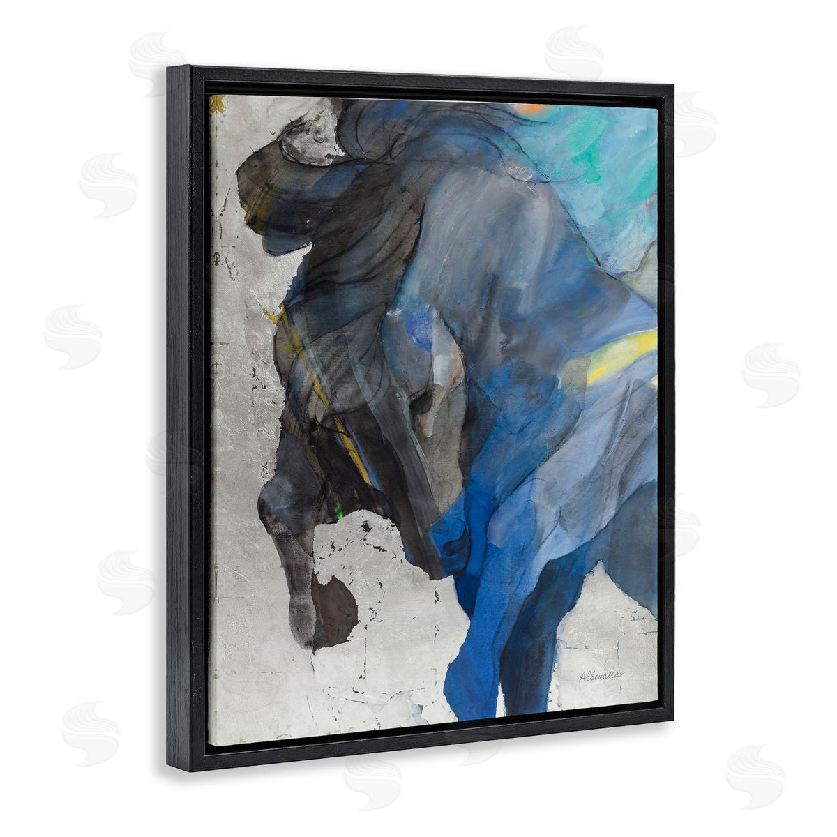 Majestic Valor Stallion Black Floating Frame Canvas Wall Art, Home Decor by Albena Hristova